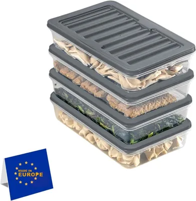 Immagine prodotto di Contenitori impilabili per alimenti - Contenitori per la conservazione - Organizzazione della cucina - Coperchio ermetico - Set da 4 pezzi da 1200 ml - Trasparente