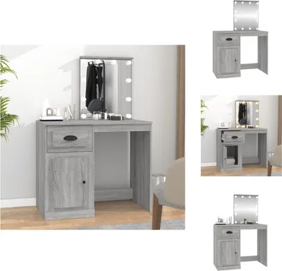 Zdjęcie produktu dla vidaXL Toaletka z diodami LED Szara Sonoma 90x50x132,5 cm Materiał drewnopochodny - Toaletki