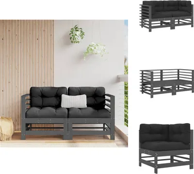 Produktbild von vidaXL Ecksofas mit Kissen 2 Stk. Grau Massivholz Kiefer -  Gartensofaelemente
