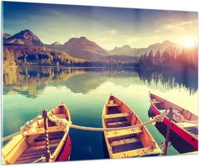 Produktbild von Bilder auf glas - Berge See Boot - 100x70cm - Glasbilder - Wandbilder - Kunstdruck - zum Aufhängen bereit - Wanddekoration aus Glas - Glas Bilder - Wandbild auf Glas - Einteilig - GAA100x70-3652