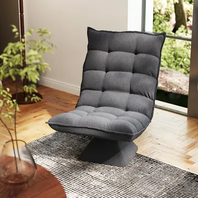 Zdjęcie produktu dla Fotel podłogowy obrotowy o 360°, fotel relaksacyjny, fotel do czytania, fotel podłogowy z imitacji skóry, szary | 62 x 70 x 95 cm | wyściółka 15 cm | nachylenie 120°