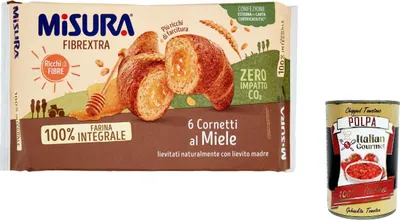 Produktbild von 6x Misura Fibraextra Cornetti Integrali Al Miele Vollkorn Croissants mit Honig 300g + Italian Gourmet polpa 400g