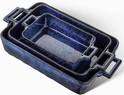 Obrázok produktu pre Sada keramických pekáčov, formy na lasagne, sada pekáčov na varenie a servírovanie, 3 kusy, 15 x 8,5 palca, modrá.
