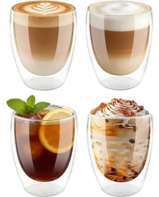 Immagine prodotto di Set di 4 bicchieri da caffè a doppia parete, capacità 250 ml, in vetro borosilicato trasparente