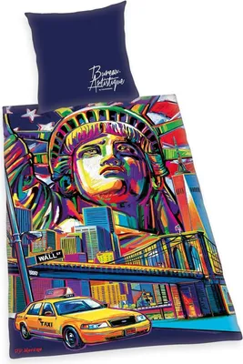 Produktbild von Mikrofaser Bettwäsche Set, Wende-Motiv New York, mit Reißverschluss,  155 x 220 cm