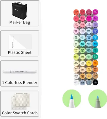 Image de Set de marqueurs artistiques, double pointe, 48 couleurs vives, pinceau fin 48 CLR