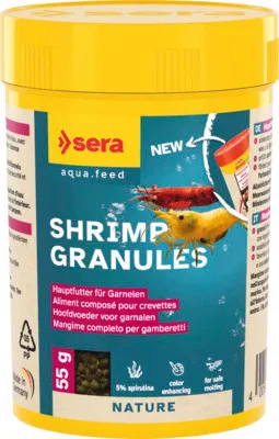 Produktbild von sera Shrimps Nature 100 ml, Trockenfutter für Garnelen, Granulat, Süßwassergarnelen, 100 ml, 55 g