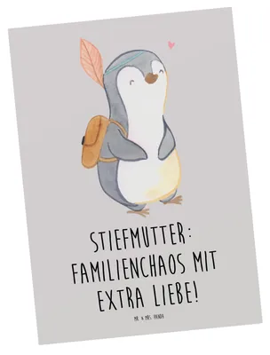 Produktbild von Mr. & Mrs. Panda Postkarte Stiefmutter Liebe - Grau Pastell - Geschenk, Grußkarte, Dankeschön, Stiefkind, Beziehung, handgemacht, Postkarten, Fotokarte, Ansichtskarte