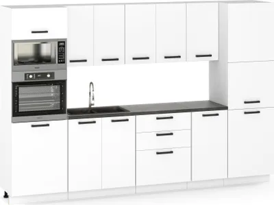 Produktbild von ULWEHOME | Küchenzeile 300 cm Mattweiß, Küchenmöbel-Set mit Arbeitsplatten 3 m, Gerätehochschrank, Vorratsschrank, Küchenblock