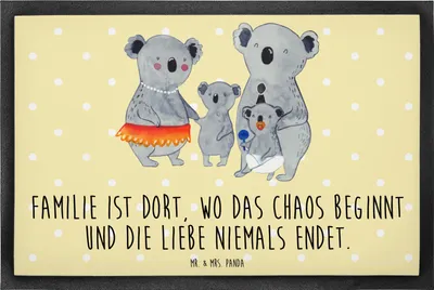 Produktbild von Mr. & Mrs. Panda Schmutzfangmatte Koala Familie 60 x 90 cm - Gelb Pastell - Geschenk, Fussmatte, fußmatte, Koalas, Kinder, Sauberlaufmatte, Fußabtreter, Muttertag, Family
