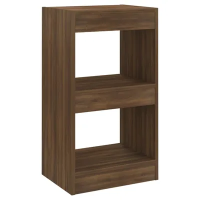A studio shot of a brown wooden bookshelf with three open shelves.