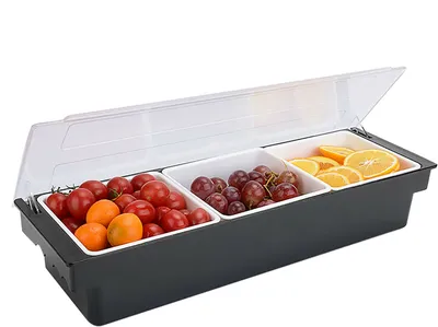 Produktbild von 3-Fach Zutatenbehälter mit Deckel Multifunktionale Obstschachtel Beilagenbehälter Zutatenbox Barbehälter Gewürzbox für Küche Bar Aufbewahrung