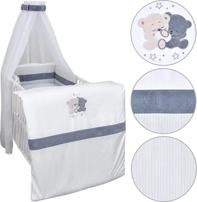 Produktbild von Baby Delux Baby Bettwäsche Bettset 4-tlg Bettausstattung Nestchen Himmel mit Stickerei Loving Bears