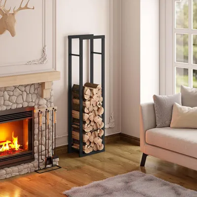 Produktbild von EUGAD Kaminholzregal, 40x150x25cm, Brennholzregal aus Metall, Holzlager, schwarz
