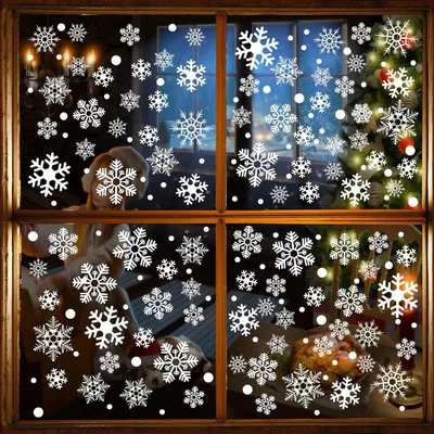 Produktbild von 113 Teile Schneeflocken Fensteraufkleber, Wiederverwendbar Selbstklebend aus PVC, Winterdekoration