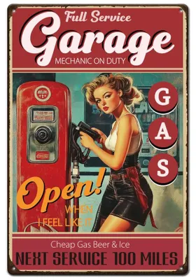 Productafbeelding van Metalen bord "Tankstationmeisje" - Vintage metalen bord voor wanddecoratie - 20x30 cm