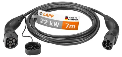 Image de Câble de recharge pour voiture électrique, 7 mètres - Puissance : 22 kW - 32 ampères - Noir