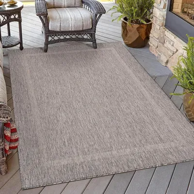 Produktbild von Waschbarer Teppich für Innen- und Außenbereich, wetterbeständig, 120 x 170 cm - grau - wasserdichter Teppich - für Küche und Balkon - mit Randdesign - ideal für Camping, Garten