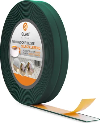 Produktbild von QUEST Weichsockelleiste selbstklebend 10x10mm, 5m mm, PVC-Kunststoff, Schaumklebeband, für Küche und Bad, Dichtungsband, grün