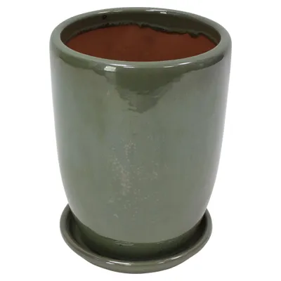 Produktbild von Pflanztopf "Olive Garden" mit Untersetzer, 2tlg., Terracotta, Grün Glasiert, Schwere Qualität, Wasserablauf, Ø 20 x 26 cm