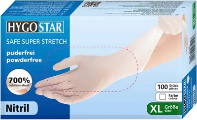 Immagine prodotto di Hygostar 261001 Nitrilhandschuhe Safe Super Stretch weiß Gr. 10/XL puderfrei