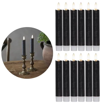 Produktbild von Stabkerzen LED mit Timer SCHWARZ 12 Stück indoor 6 Stunden ECHTWACHS 15cm Höhe für Kerzen 2,2cm Durchmesser 2 AAA Batterien notwendig LED Stabkerzen 4er Set SCHWARZ (drei Mal) bewegliche Flamme Licht