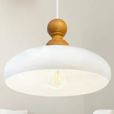 Produktbild von Androa Pendellampe Holz 40 cm Lampe 1-flammig Esszimmerlampe Industrial , Deckenleuchte Innen Metall Industrielampe Vintage, Küchenlampe - Weiß