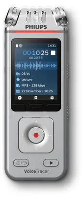 Produktbild von Philips DVT4115 Digital Voice Tracer, 36 h, Stereo (ST), MP3, WAV, 16 Ohm, 50 - 20000 Hz, 8 - 320 Kbit/s