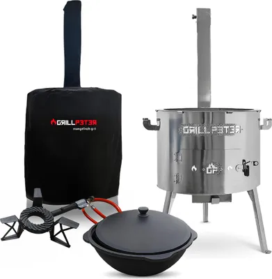 Produktbild von Utschak Timur Ø45 cm Edelstahl Kazan 16L Gaskocher und Abdeckhaube