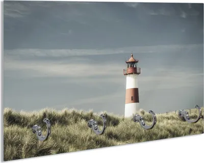 Produktbild von Wallario Schlüsselbrett aus Glas, Motiv: Leuchtturm auf der Düne am Strand, 30 x 20 cm mit 4 Haken