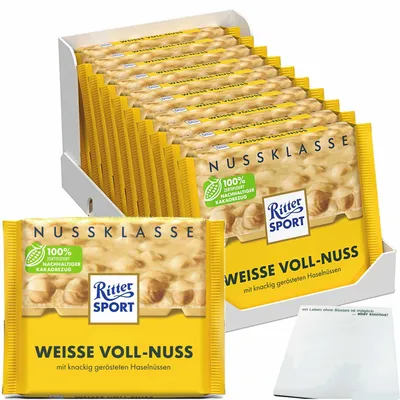 Produktbild von Ritter Sport Nussklasse Weisse Voll-Nuss VPE (10x100g Packung) + usy Block