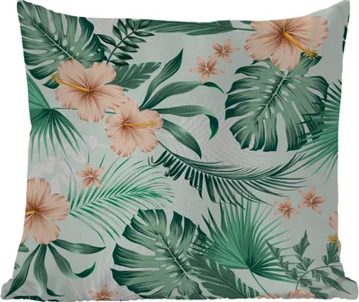 Produktbild von MuchoWow® Outdoor Kissen - Blumen - Hibiskus - Monstera - Muster - 40x40 cm - Wetterfest - Lounge Kissen - Kopfkissen - Interieur - Polster mit Bild
