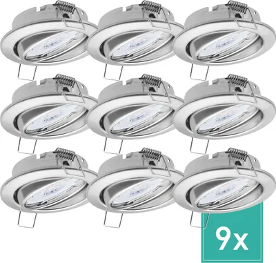 Produktbild von 9er Set Oktaplex Einbaustrahler schwenkbar dimmbar inkl. LED Modul 4000K neutralweiß - Deckenspot Chromoptik
