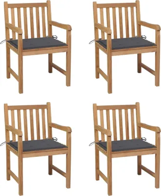 Produktbild von Gartenstühle 4 Stk. mit Anthrazit Kissen Massivholz Teak