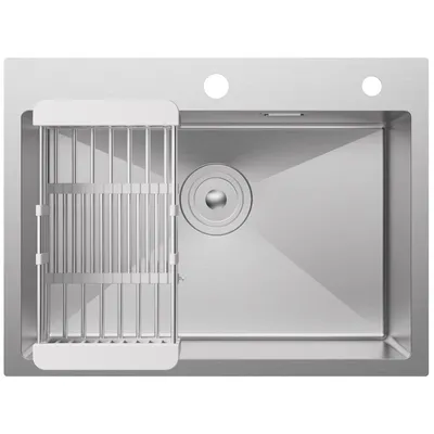 Produktbild von CECIPA Edelstahlspüle 60x45 cm Handgefertigt, 304 Edelstahl Küchenspüle mit Abtropfkorb, Einbauspüle Siphon, Kratzfest, X-Ablaufdesign Gebürstet