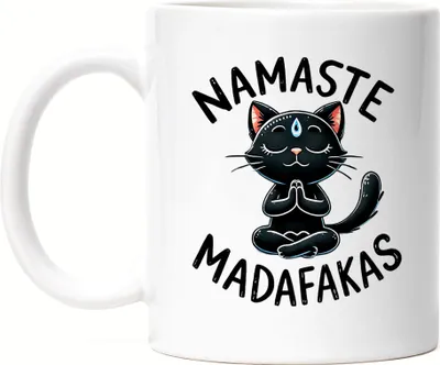Produktbild von Namaste Madafakas Tasse Weiß Geschenkidee für Yoga-Fans und Katzenliebhaber