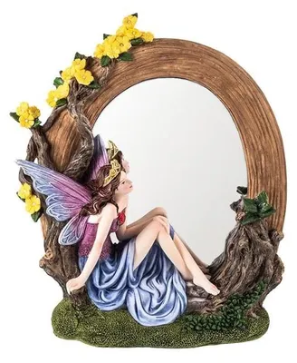 Produktbild von DRW Tischspiegel mit rosa Fee, sitzend, aus Kunstharz, handbemalt, 21 x 6 x 25 c