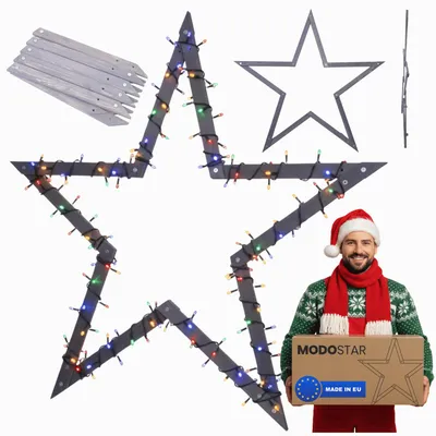 Produktbild von MODO24 2D Weihnachtsstern Holz MODOSTAR Set, Holzstern, Deko Stern,Holz, Faltbar, Outdoor Garten Wetterfest, 139 cm, Grau, GWZ