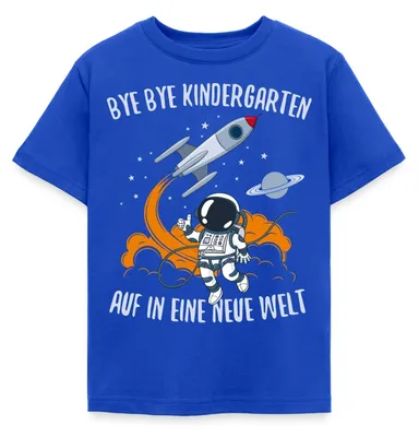 Produktbild von Spreadshirt Bye Bye Kindergarten Astronaut im Weltall Kinder T-Shirt, 98/104 (3-4 Jahre), Royalblau