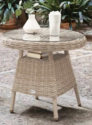 Produktbild von Destiny Beistelltisch MALAGA Ø60x55cm, Polyrattan, vintage weiß