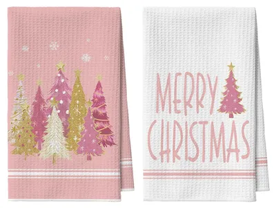 Küchentücher Mikrofaser 42x65 cm Weihnachtsmotiv Set 2 rosa/beige