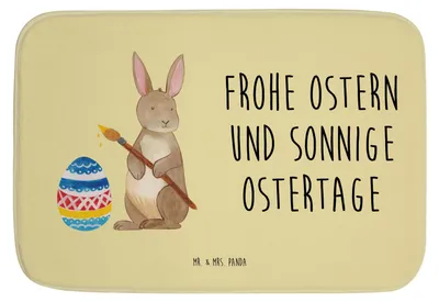 Produktbild von Mr. & Mrs. Panda Badezimmerteppich Hase Eier Malen - Gelb Pastell - Geschenk, Osterei, Badteppich, Kaninchen, Badematte, Osterhase, Ostern, Frohe, badezimmermatte