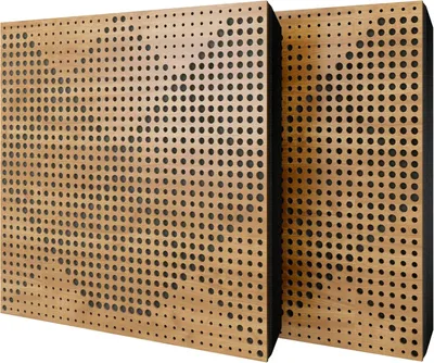 Zdjęcie produktu dla Zestaw 2 sztuk – panel akustyczny z aksamitną okładziną i zestawem montażowym | 50 x 50 x 5 cm | pochłanianie, rozpraszanie i odbijanie dźwięku – izolacja akustyczna | [WILDS – dąb | szary]