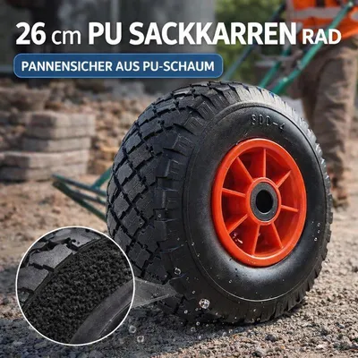 Produktbild von Sackkarrenrad Polyurethan3.00-4 Reifen Ø 260 mm Vollgummi Sackkarre Nadellager