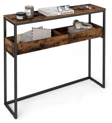 Obrázek produktu pro Úzký konzolový stolek do předsíně, úsporný design, barva hnědá a černá, rozměry 24 x 100 x 80 cm