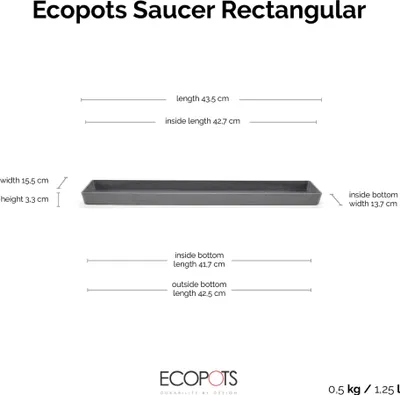 Produktbild von Ecopots Untersetzer rechteckig 45 für Blumentopf - L 43,5 cm x B 15,5 cm x H 3,3 cm - Innen- und Außenbereich