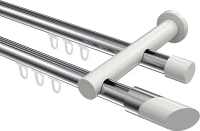 Produktbild von Interdeco Innenlaufstange / Gardinenstange mit Innenlauf Chrom / Weiß, Typ Platon Verano (Schräge Bicolor), 20 mm Ø 2-läufig, 220 cm