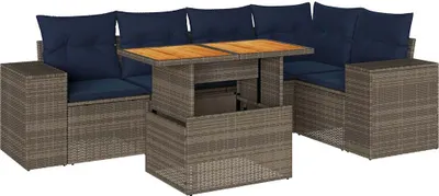 Produktbild von 6-tlg. Garten-Sofagarnitur mit Kissen Grau Poly Rattan