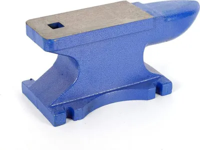A blue anvil on a white background.