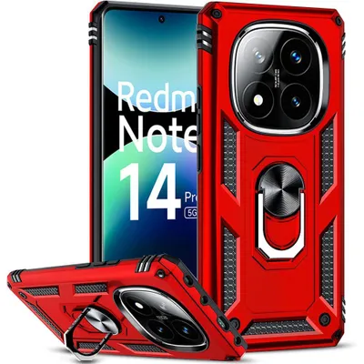 Image de Coque pour Xiaomi Redmi Note 14 Pro Plus 5G/Note 14 Pro+ 5G, Protection Antichoc Rigide Hybride avec Anneau - Rouge